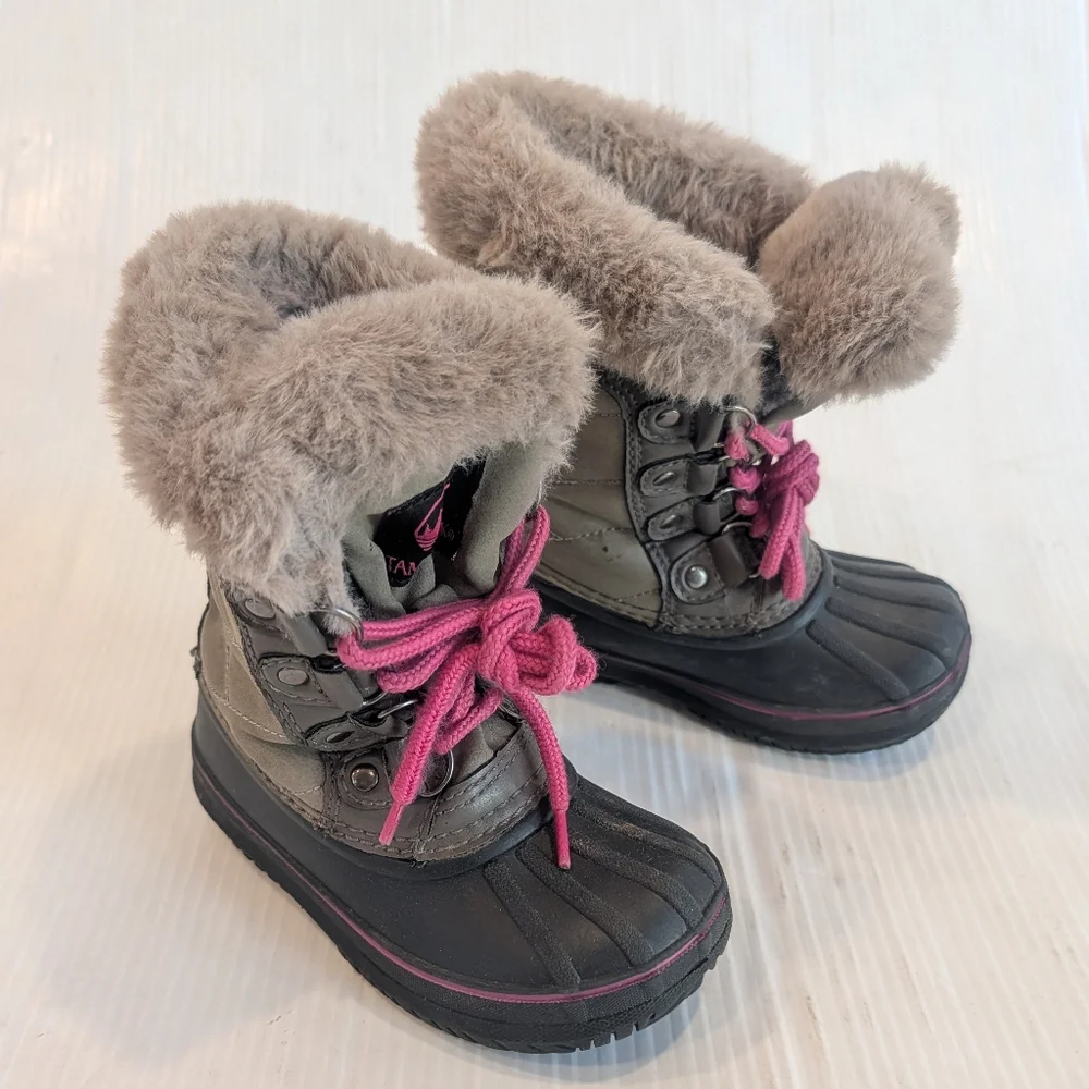 TAMARACK Girls Gray Fur-Lined Lace-up Winter Snow Boots Size 8